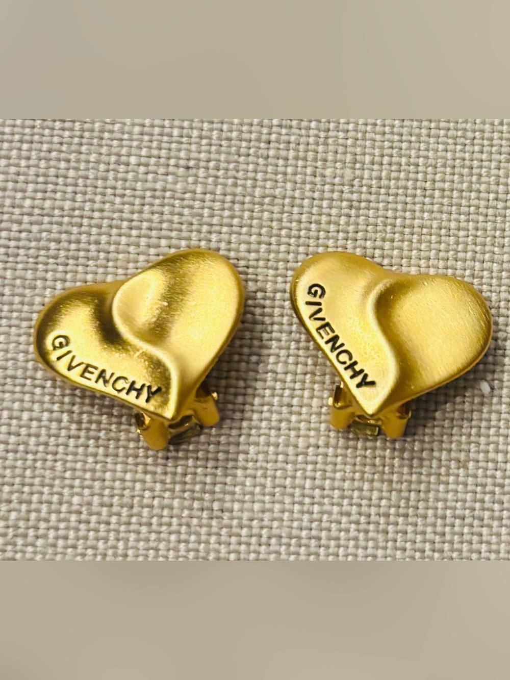 Givenchy Matte Gold Heart Clip-On Earrings VINTAGE RARE